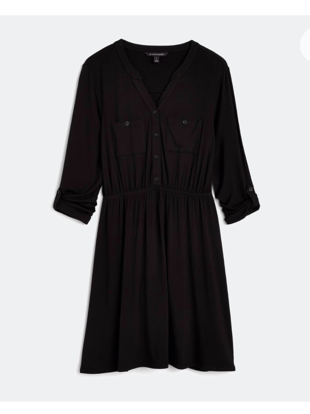 41 Hawthorn Black Button-Front Cropped Sleeve Shirt Dress-Small NWOT